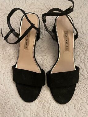 Zara Black Suede Open-Toe Ankle-Strap Heels